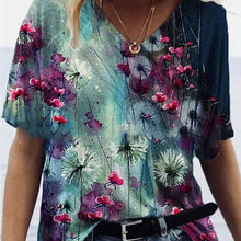 Load image into Gallery viewer, Summer Shirts Women V Neck Printed Tops Short Sleeves Casual Ladies