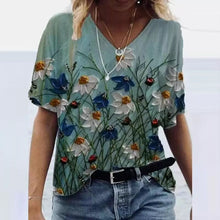Load image into Gallery viewer, Summer Shirts Women V Neck Printed Tops Short Sleeves Casual Ladies