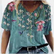 Load image into Gallery viewer, Summer Shirts Women V Neck Printed Tops Short Sleeves Casual Ladies