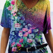 Load image into Gallery viewer, Summer Shirts Women V Neck Printed Tops Short Sleeves Casual Ladies