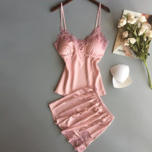 Load image into Gallery viewer, Summer Sleeping Sexy Pajamas Women Two Pieces Set Lace Deep V Neck