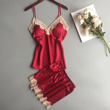 Load image into Gallery viewer, Summer Sleeping Sexy Pajamas Women Two Pieces Set Lace Deep V Neck