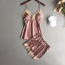 Load image into Gallery viewer, Summer Sleeping Sexy Pajamas Women Two Pieces Set Lace Deep V Neck
