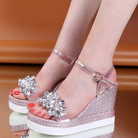 Wedge Sandals Rhinestones Open Toe