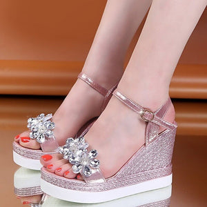 Wedge Sandals Rhinestones Open Toe