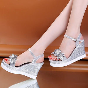 Wedge Sandals Rhinestones Open Toe