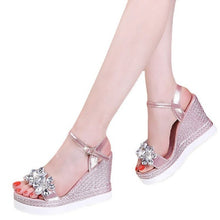 Load image into Gallery viewer, Wedge Sandals Rhinestones Open Toe