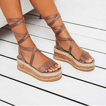 Load image into Gallery viewer, Summer White Wedge Espadrilles Women Sandals Open Toe Gladiator