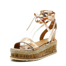 Load image into Gallery viewer, Summer White Wedge Espadrilles Women Sandals Open Toe Gladiator