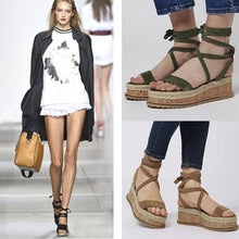 Load image into Gallery viewer, Summer White Wedge Espadrilles Women Sandals Open Toe Gladiator