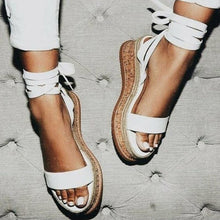 Load image into Gallery viewer, Summer White Wedge Espadrilles Women Sandals Open Toe Gladiator