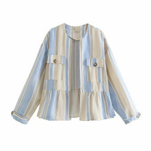 Load image into Gallery viewer, Summer Woman Jacket Top Vintage Open Front Linen Striped Jacket