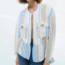 Load image into Gallery viewer, Summer Woman Jacket Top Vintage Open Front Linen Striped Jacket