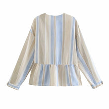 Load image into Gallery viewer, Summer Woman Jacket Top Vintage Open Front Linen Striped Jacket