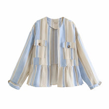 Load image into Gallery viewer, Summer Woman Jacket Top Vintage Open Front Linen Striped Jacket