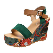 Load image into Gallery viewer, Floral cloth Wedges Shoes
