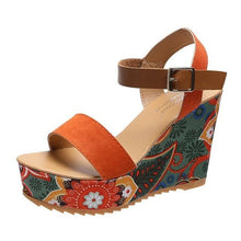 Load image into Gallery viewer, Floral cloth Wedges Shoes