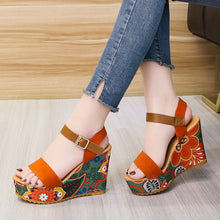 Load image into Gallery viewer, Floral cloth Wedges Shoes