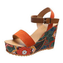 Load image into Gallery viewer, Floral cloth Wedges Shoes