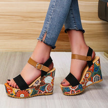 Load image into Gallery viewer, Floral cloth Wedges Shoes