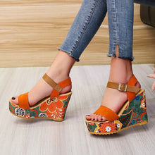 Load image into Gallery viewer, Floral cloth Wedges Shoes