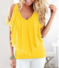 Load image into Gallery viewer, Summer Blouse Loose V Neck Butterfly Sleeve Chiffon