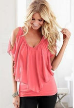 Load image into Gallery viewer, Summer Blouse Loose V Neck Butterfly Sleeve Chiffon