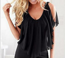 Load image into Gallery viewer, Summer Blouse Loose V Neck Butterfly Sleeve Chiffon