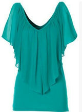 Load image into Gallery viewer, Summer Blouse Loose V Neck Butterfly Sleeve Chiffon