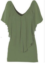 Load image into Gallery viewer, Summer Blouse Loose V Neck Butterfly Sleeve Chiffon
