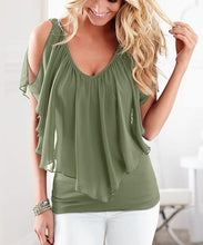 Load image into Gallery viewer, Summer Blouse Loose V Neck Butterfly Sleeve Chiffon