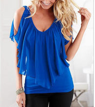 Load image into Gallery viewer, Summer Blouse Loose V Neck Butterfly Sleeve Chiffon
