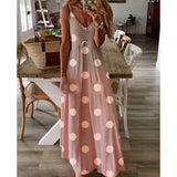 Summer Women Boho Maxi Dress Tie Dye Dot Print Spaghetti Strap