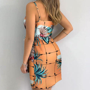 Summer Women Floral Print Bodycon Sexy V neck Mini Dress Female - Sophornlilly