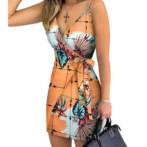 Summer Women Floral Print Bodycon Sexy V neck Mini Dress Female - Sophornlilly