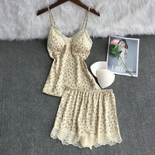 Load image into Gallery viewer, Summer Women Pajamas Leopard Print Ice Silk Suspender Vest + High