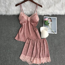 Load image into Gallery viewer, Summer Women Pajamas Leopard Print Ice Silk Suspender Vest + High