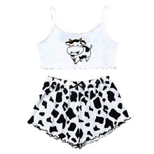 Load image into Gallery viewer, Summer Women Pajamas Suit Cartoon Cow Print Crop Tank Top Shorts