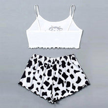 Load image into Gallery viewer, Summer Women Pajamas Suit Cartoon Cow Print Crop Tank Top Shorts