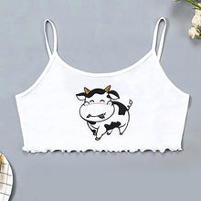 Load image into Gallery viewer, Summer Women Pajamas Suit Cartoon Cow Print Crop Tank Top Shorts