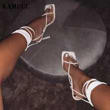 Load image into Gallery viewer, Sandals Narrow Band Vintage Square Toe High Heels Cross