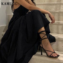 Load image into Gallery viewer, Sandals Narrow Band Vintage Square Toe High Heels Cross