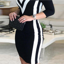 Load image into Gallery viewer, Summer Women Sexy V Neck Long Sleeve Color Block Midi Dress Women - Sophornlilly