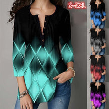 Load image into Gallery viewer, Summer Women Shirts O Neck Printed Mesh Gradient Tops Casual Ladies