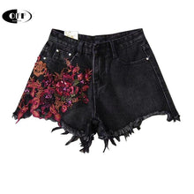 Load image into Gallery viewer, Summer Women Shorts Casual Bead Embroidery Black High Waist Denim - Sophornlilly