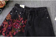 Load image into Gallery viewer, Summer Women Shorts Casual Bead Embroidery Black High Waist Denim - Sophornlilly