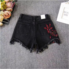 Load image into Gallery viewer, Summer Women Shorts Casual Bead Embroidery Black High Waist Denim - Sophornlilly