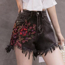 Load image into Gallery viewer, Summer Women Shorts Casual Bead Embroidery Black High Waist Denim - Sophornlilly
