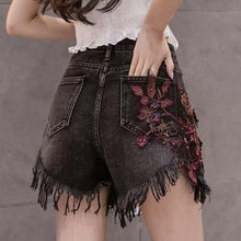Load image into Gallery viewer, Summer Women Shorts Casual Bead Embroidery Black High Waist Denim - Sophornlilly