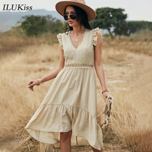 Load image into Gallery viewer, Summer Women Sleeveless Midi Dress Fashion Hollow Out Ruffle